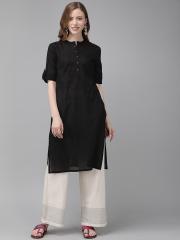 Anouk Women Black Solid Straight Kurta