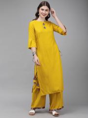 Anouk Women Mustard Yellow Printed Kurta with Palazzos