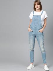 Roadster Women Blue Washed Denim Dungarees