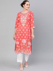 AKS Women Pink & White Printed Kurta with Palazzos