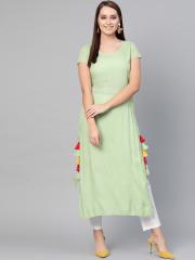 AKS Women Green Solid Straight Kurta