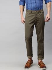 Louis Philippe Sport Men Brown & Olive Green Slim Fit Micro Ditsy Printed Chinos