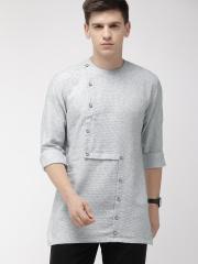 The Indian Garage Co Men Grey Solid Straight Kurta