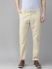 Blackberrys Men Off-White Tapered Fit Self Design Regular Trousers