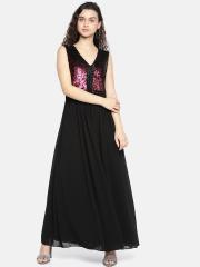 AND Women Black Solid Maxi Dress With Sequined Detail