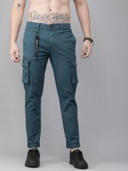 Roadster Men Teal Blue Regular Fit Solid Cargos