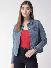 Xpose Women Blue Washed Denim Jacket