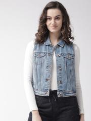 Xpose Women Blue Washed Denim Jacket