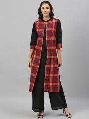 Anouk Women Red & Black Checked Kurta with Palazzos