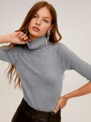 MANGO Women Grey Ribbed Pullover Sweater