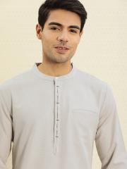 House of Pataudi Men Grey Solid Straight Kurta