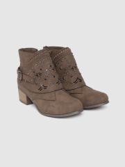 Carlton London Women Brown Studded Heeled Boots