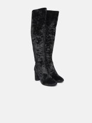 Carlton London Women Black Velvet Heeled Boots