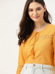 DressBerry Women Mustard Yellow Solid Top