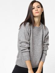 ONLY Women Grey Solid Pullover Sweater