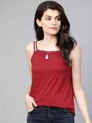 Roadster Women Maroon Solid Top