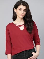 Roadster Women Maroon Solid Top