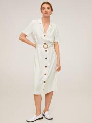 MANGO Women Off-White Solid Shirt Dress