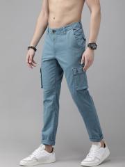 Roadster Men Blue Regular Fit Solid Cargos