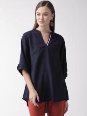 Vaak Women Navy Blue Solid Tunic