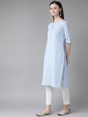 W Women Blue Solid Straight Kurta