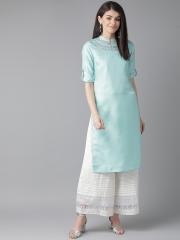 W Women Blue Solid Straight Kurta