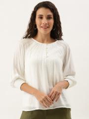 AND Women White Solid Top with Gatherers