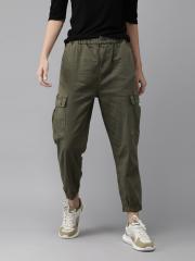 Roadster Women Olive Green Regular Fit Solid Joggers