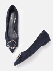 Allen Solly Women Navy Blue Solid Ballerinas With Embellished Detail