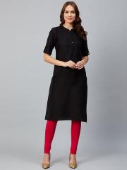 AURELIA Women Black Solid Straight Kurta