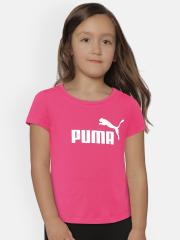 Puma Girls Pink Printed Essentials Round Neck T-shirt