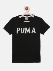 Puma Girls Black Printed Round Neck T-shirt