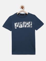 Puma Boys Blue Printed Round Neck T-shirt