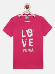 Puma Girls Pink Printed Round Neck T-shirt