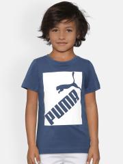 Puma Boys Blue & White Printed Round Neck T-shirt