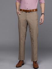 Louis Philippe Men Brown Slim Fit Self Design Formal Trousers