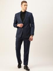 Peter England Men Navy Blue Self Design Tailored Fit Single Breasted Formal Suit