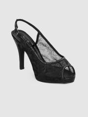 Inc 5 Women Black Embellished Peep Toes