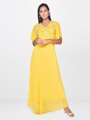 AND Women Yellow Solid Maxi Dress With Embellished Detail