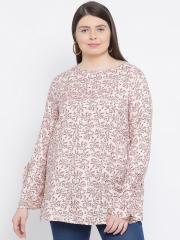 Oxolloxo Women Beige & Pink Printed Tunic