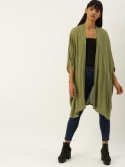 FOREVER 21 Women Olive Green Solid Open Front Shrug