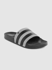 Carlton London Men Grey & Black Striped Sliders