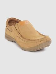 Woodland Men Camel Brown Nubuck Solid Slip-On Sneakers