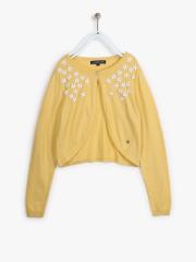 Allen Solly Junior Girls Mustard Yellow Solid Cardigan Sweater With Embellished Detail