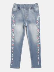 Nauti Nati Girls Blue Washed Jeggings with Embroidered Detail