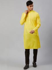 See Designs Men Yellow Solid Straight Kurta