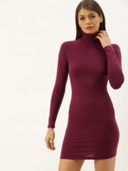 FOREVER 21 Women Burgundy Solid Bodycon Dress