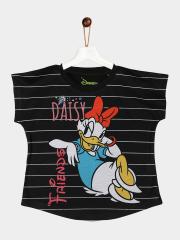 YK Disney Girls Black Printed T-shirt