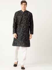 SOJANYA Men Black & White Printed Kurta with Churidar