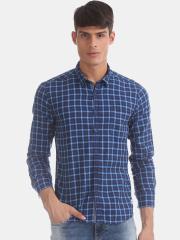 Flying Machine Men Blue Checked Casual Shirt